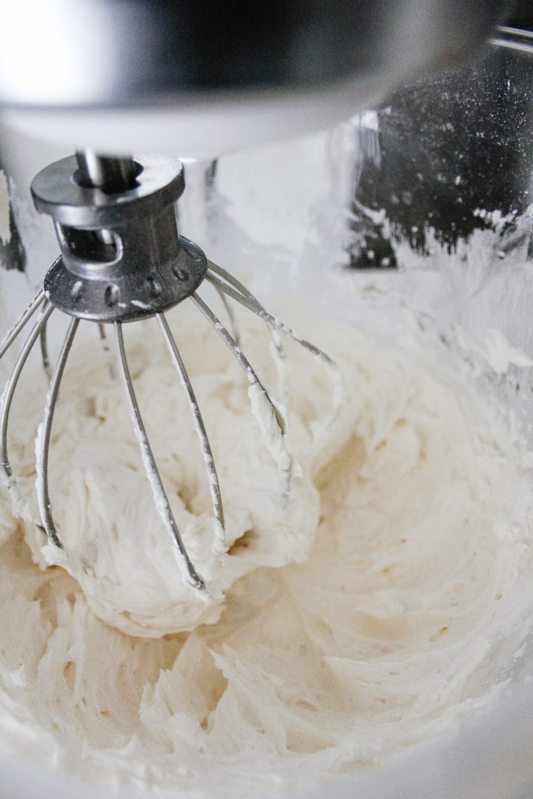 whipped cream cheese frosting in a kitchenaid stand mixer with the whisk attachment