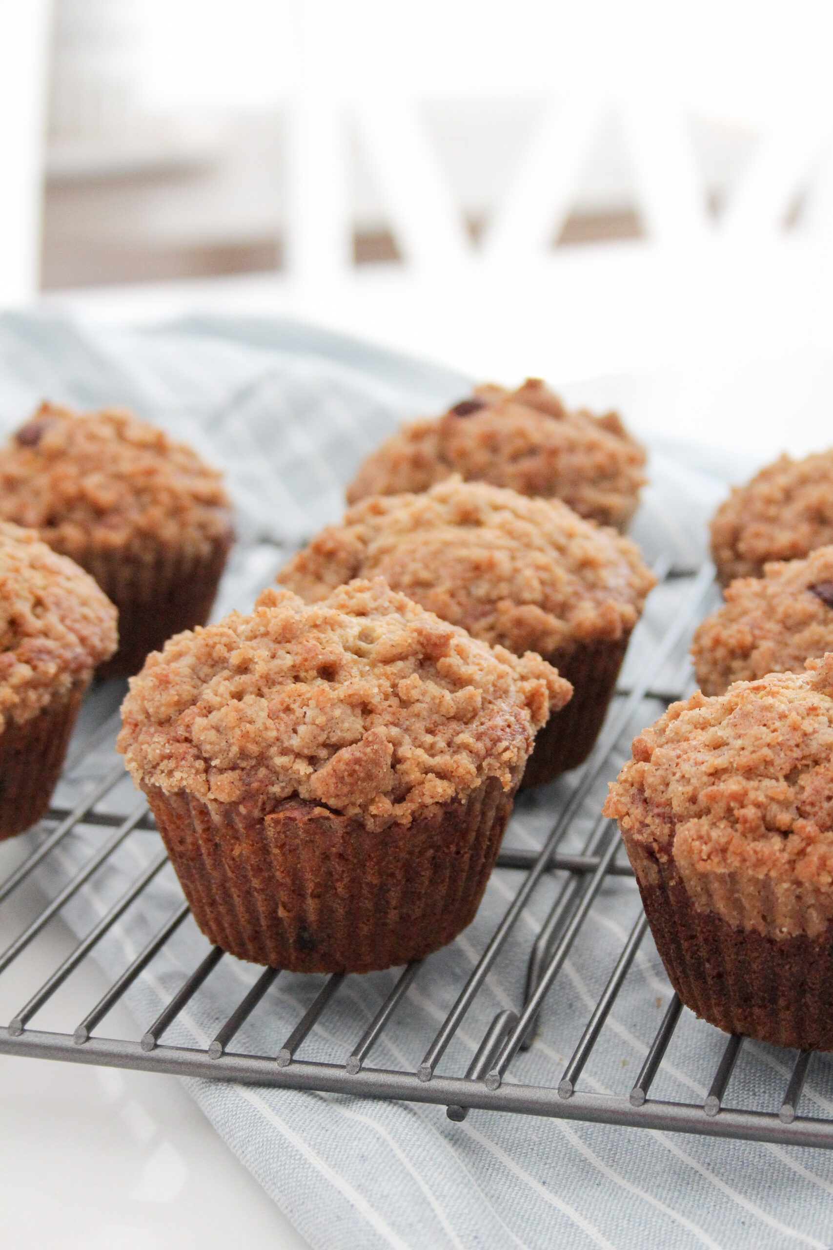 cinnamon streusel banana chocolate chip muffins