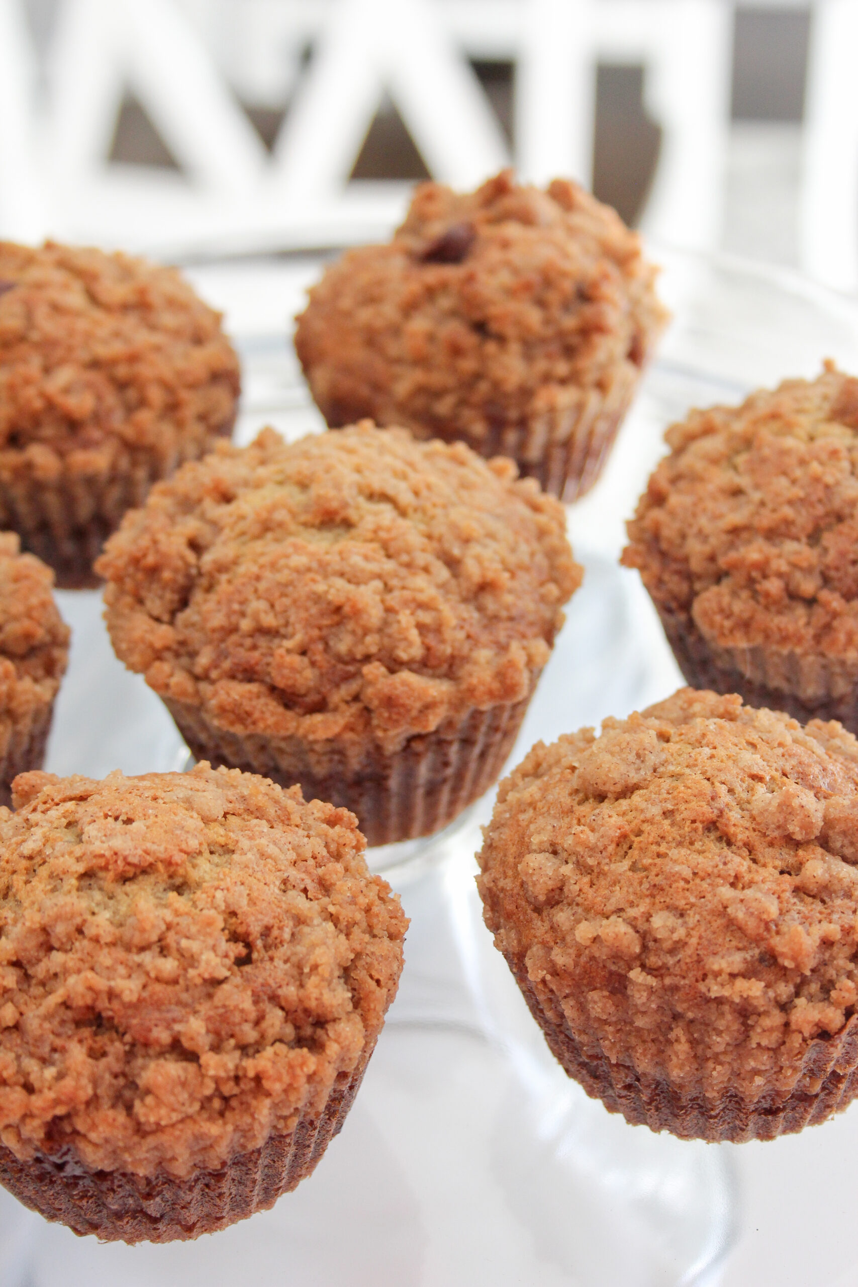 cinnamon streusel banana chocolate chip muffins