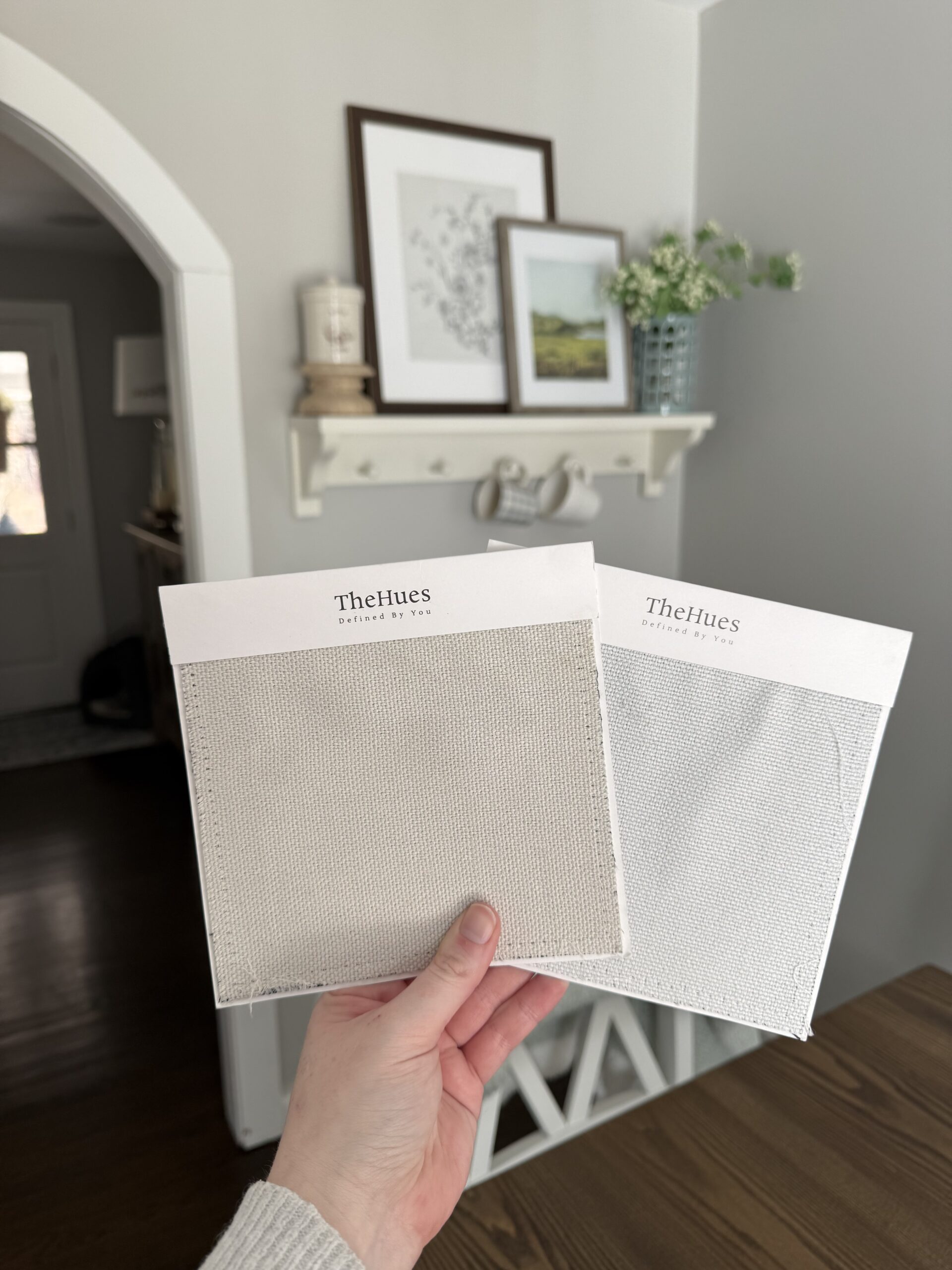 The Hues curtains swatches of silver white and ivory white